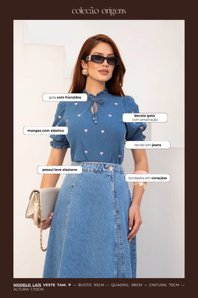 Blusa Jeans Coração