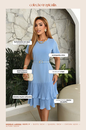 Vestido Plissado Céu Azul