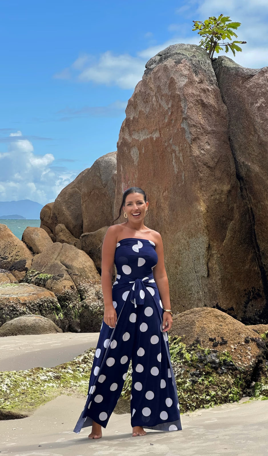 Conjunto Calça & Macacão - Poá Azul Marinho