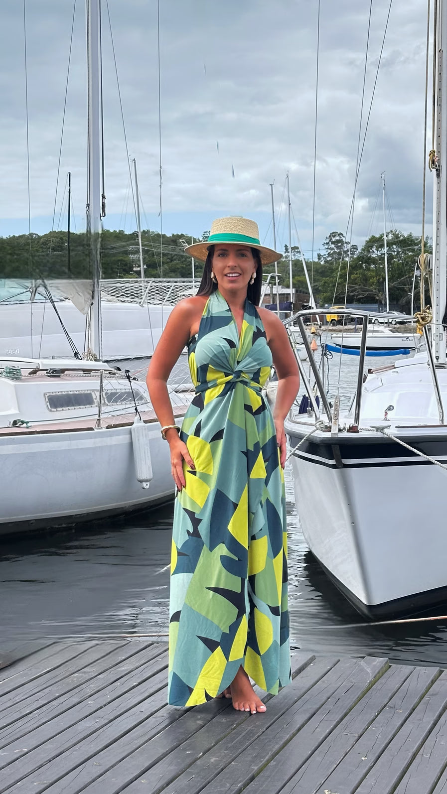 Conjunto Saída Eliora longa tropicália verde